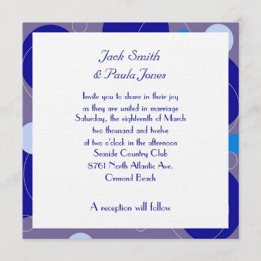 Retro Blue Circles Ovals Royal Periwinkle Wedding Invitations