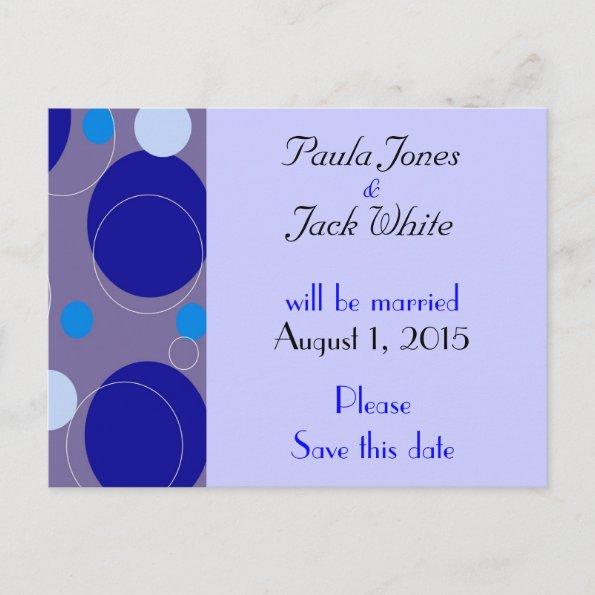 Retro Blue Circles & Ovals Royal Save the Date Announcement PostInvitations