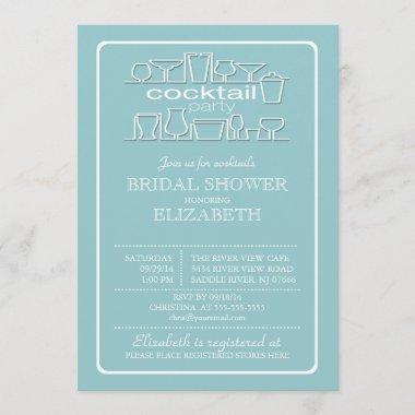 Retro Blue Cocktail Party Bridal shower Invitations