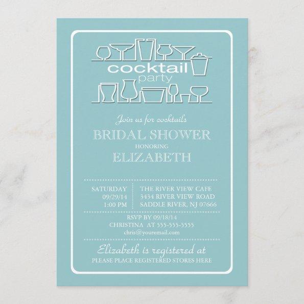 Retro Blue Cocktail Party Bridal shower Invitations