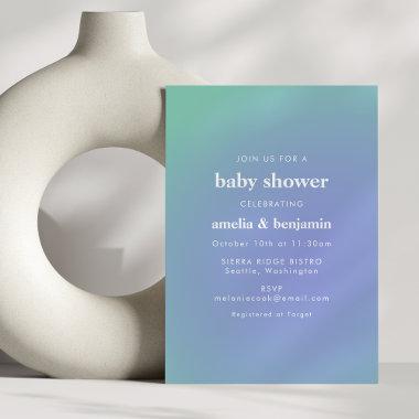 Retro Blue Green Gradient Cute Unique Baby Shower Invitations