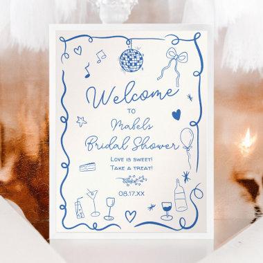Retro blue hand drawn illustrated  poster