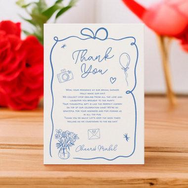 Retro blue hand drawn illustrated  thank you