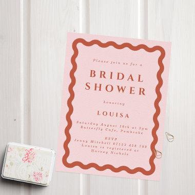 Retro Blush & Terracotta Wavy Bridal Shower Invitations