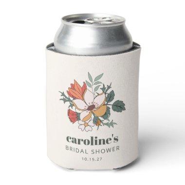 Retro Bohemian Floral Nouveau Bridal Shower Custom Can Cooler