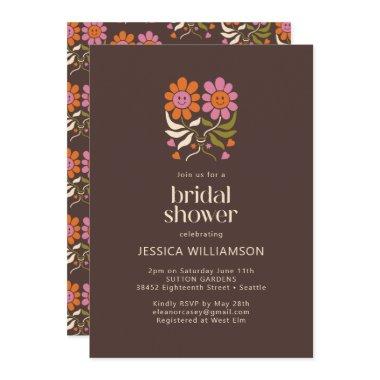 Retro Boho 70s Smile Floral Groovy Bridal Shower Invitations