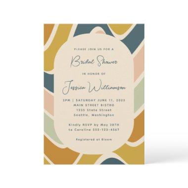 Retro Boho Abstract Wavy Pastel Teal Bridal Shower Invitations