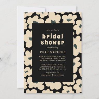 Retro Boho Black White Floral Bridal Shower Invitations