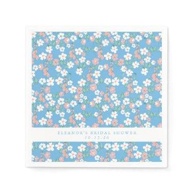 Retro Boho Blue Ditsy Floral Custom  Napkins