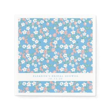 Retro Boho Blue Ditsy Floral Custom Bridal Shower Napkins