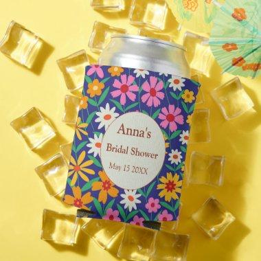 Retro Boho Colorful Flowers   Can Cooler