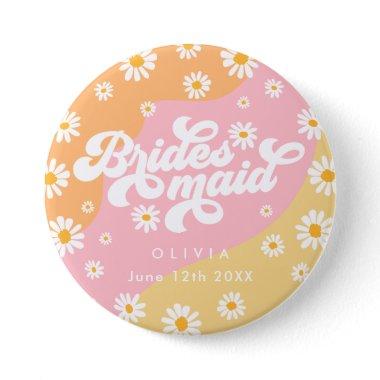 Retro Boho Daisy Personalized Bridesmaid Gift Button