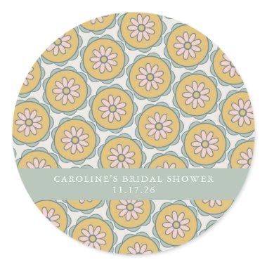 Retro Boho Floral Pastel Custom Bridal Shower Classic Round Sticker