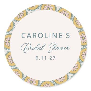Retro Boho Floral Yellow Custom  Classic Round Sticker