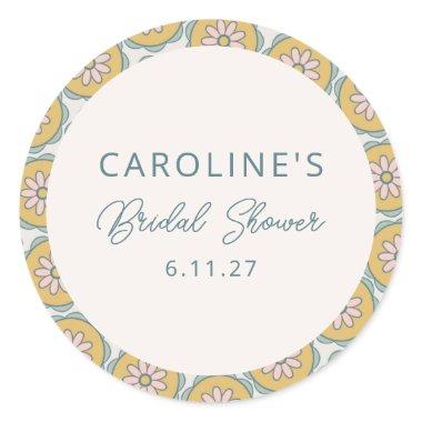 Retro Boho Floral Yellow Custom Bridal Shower Classic Round Sticker