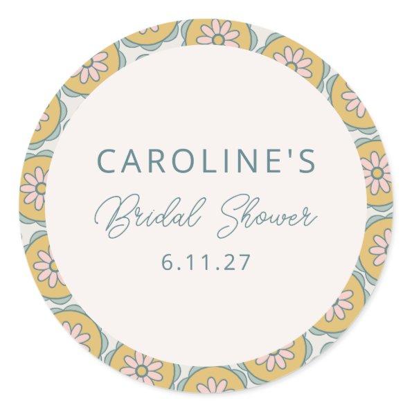 Retro Boho Floral Yellow Custom  Classic Round Sticker