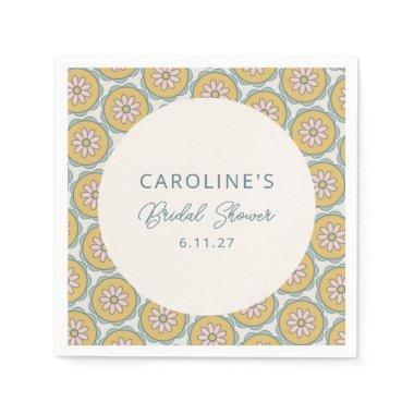 Retro Boho Floral Yellow Custom Bridal Shower Napkins