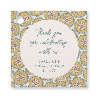 Retro Boho Floral Yellow Custom Shower Thank You Favor Tags