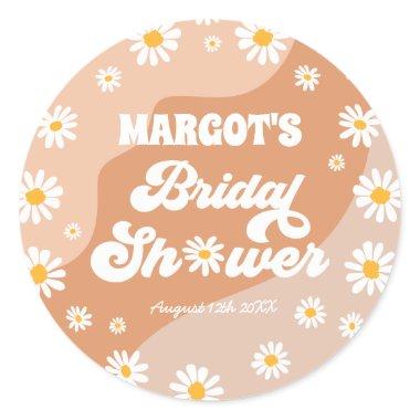 Retro Boho Hippy Daisy Bridal Shower Favor Classic Round Sticker