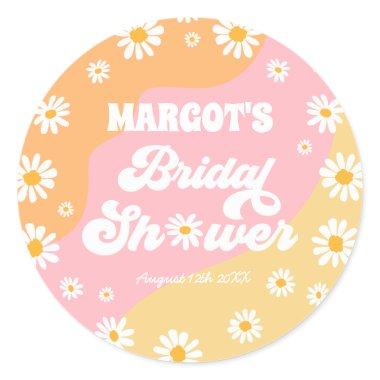 Retro Boho Hippy Daisy Bridal Shower Favor Classic Round Sticker