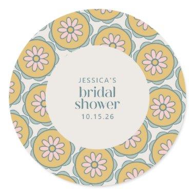 Retro Boho Mandala Floral Pastel Bridal Shower Classic Round Sticker