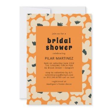 Retro Boho Orange White Floral Bridal Shower Invitations