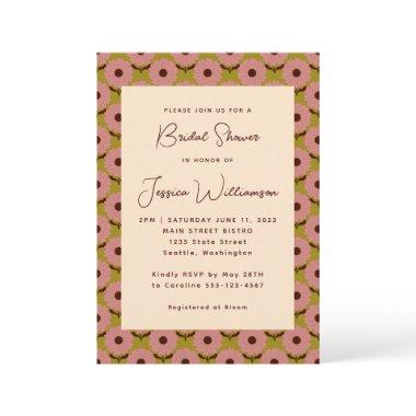 Retro Boho Pink Green Flower Groovy