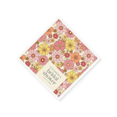 Retro Boho Pink Yellow Floral Bridal Shower Custom Napkins