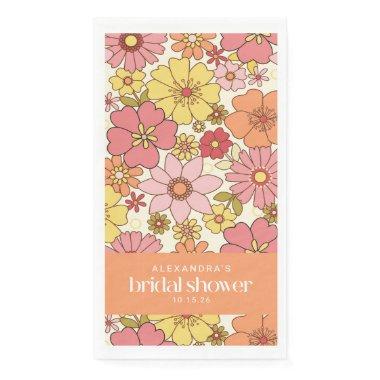 Retro Boho Pink Yellow Floral  Custom Paper Guest Towels