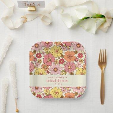Retro Boho Pink Yellow Floral  Custom Paper Plates