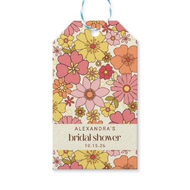 Retro Boho Pink Yellow Floral Custom Bridal Shower Gift Tags