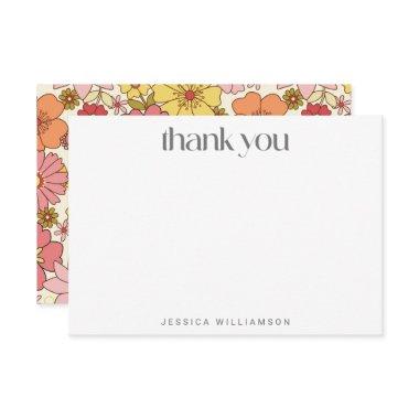 Retro Boho Pink Yellow Floral Groovy Bridal Shower Thank You Invitations