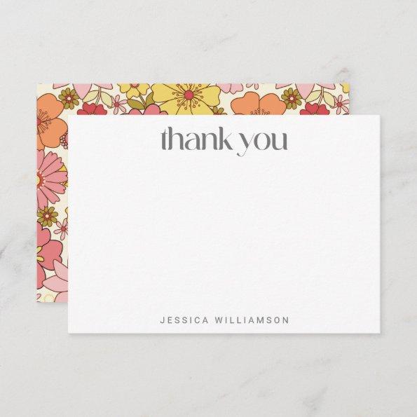 Retro Boho Pink Yellow Floral Groovy Bridal Shower Thank You Invitations