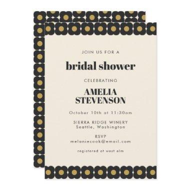 Retro Bold Black and Gold Floral Bridal Shower Invitations