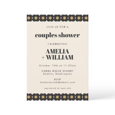 Retro Bold Black and Gold Floral Couples Shower Invitations