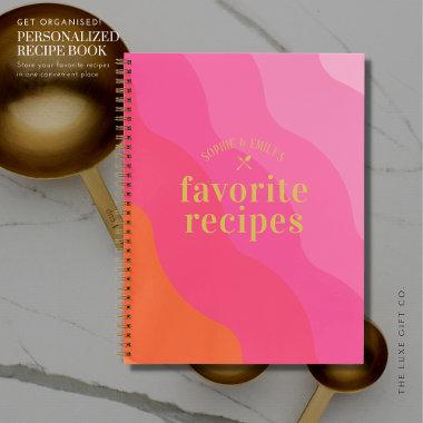 Retro Bold Pink Engagement Newlywed Recipe Notebook