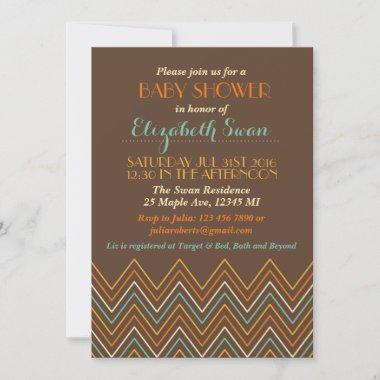 Retro Brown Chevron Baby Shower Invitations