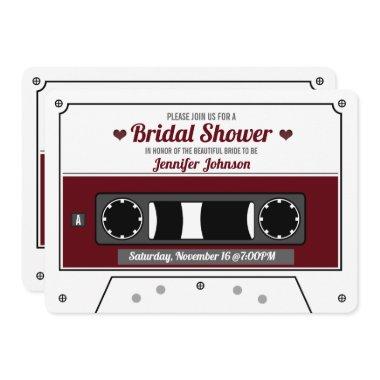 Retro Cassette Tape Wine Red Bridal Shower Invitations