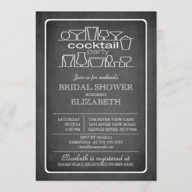 Retro Chalkboard Cocktail Party Bridal shower Invitations