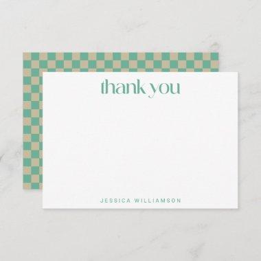 Retro Checkerboard Mint Green Custom Bridal Shower Thank You Invitations