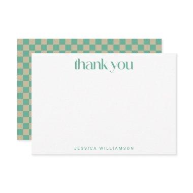 Retro Checkerboard Mint Green Custom Bridal Shower Thank You Invitations