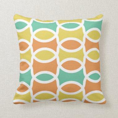 Retro Circles Orange, Teal, Gold Throw Pillow