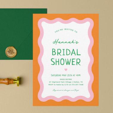 Retro Colorful Modern Wavy Bridal Shower Invitations