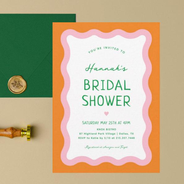 Retro Colorful Modern Wavy Bridal Shower Invitations