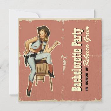 retro cowgirl western country bachelorette party Invitations