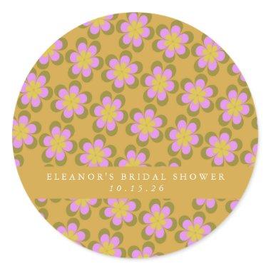 Retro Cute Mod Floral Yellow Custom Bridal Shower Classic Round Sticker