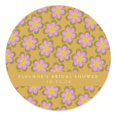Retro Cute Mod Floral Yellow Custom  Classic Round Sticker
