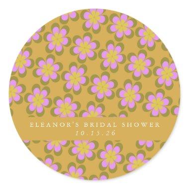 Retro Cute Mod Floral Yellow Custom Bridal Shower Classic Round Sticker