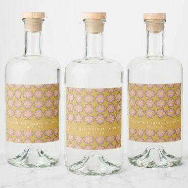 Retro Cute Mod Floral Yellow Custom Bridal Shower Liquor Bottle Label