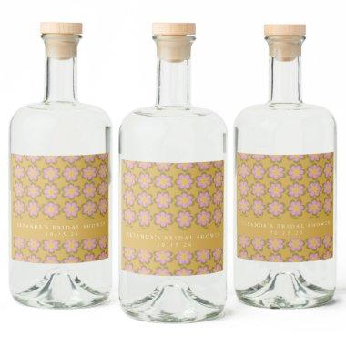 Retro Cute Mod Floral Yellow Custom Bridal Shower Liquor Bottle Label